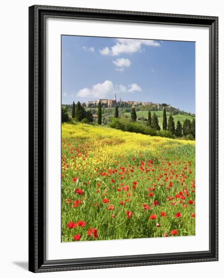 Hill Town Pienza and Field of Poppies, Tuscany, Italy-Nadia Isakova-Framed Photographic Print