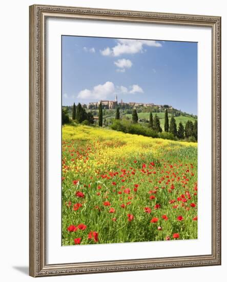 Hill Town Pienza and Field of Poppies, Tuscany, Italy-Nadia Isakova-Framed Photographic Print