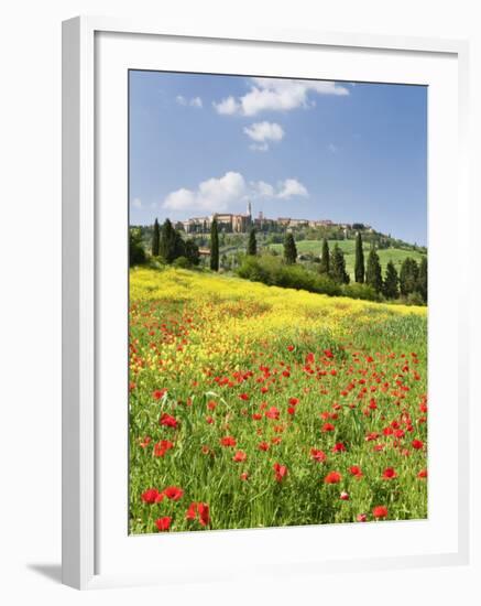 Hill Town Pienza and Field of Poppies, Tuscany, Italy-Nadia Isakova-Framed Photographic Print