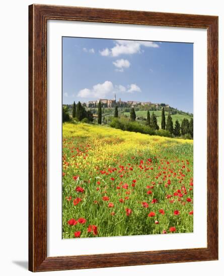 Hill Town Pienza and Field of Poppies, Tuscany, Italy-Nadia Isakova-Framed Photographic Print