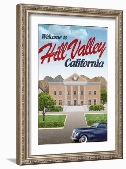 Hill Valley California Retro Travel Poster-null-Framed Art Print