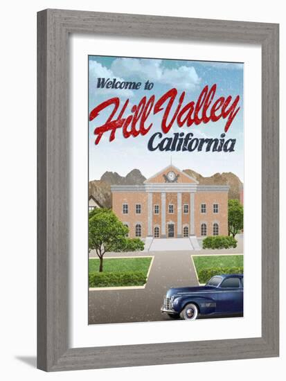 Hill Valley California Retro Travel Poster-null-Framed Art Print