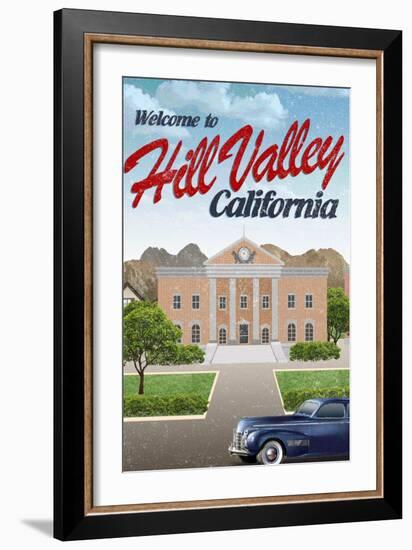 Hill Valley California Retro Travel Poster-null-Framed Art Print