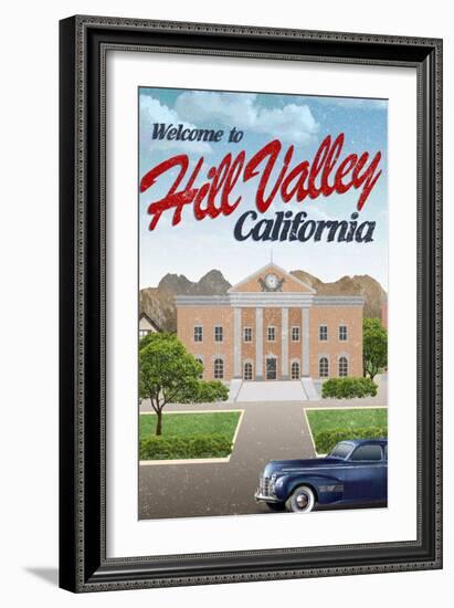 Hill Valley California Retro Travel Poster-null-Framed Art Print