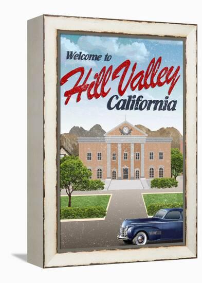 Hill Valley California Retro Travel Poster-null-Framed Stretched Canvas