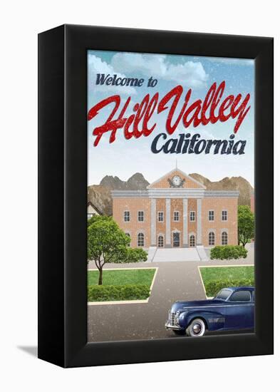 Hill Valley California Retro Travel Poster-null-Framed Stretched Canvas