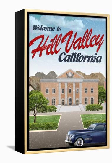 Hill Valley California Retro Travel Poster-null-Framed Stretched Canvas