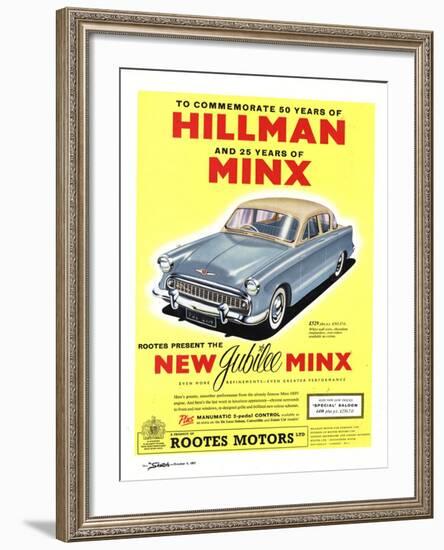 Hillman, Jubilee Edition Hillman Minx Cars, UK, 1950-null-Framed Giclee Print