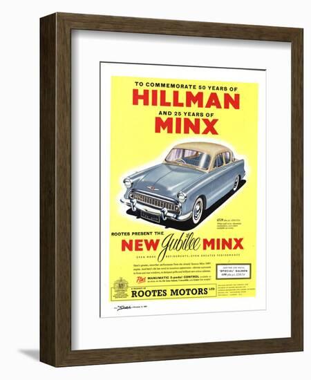 Hillman, Jubilee Edition Hillman Minx Cars, UK, 1950-null-Framed Giclee Print