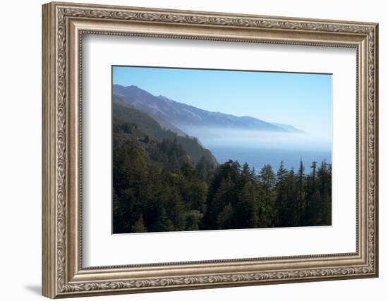 Hills and forest with misty coastline beyond, Big Sur, California, United States of America-Ethel Davies-Framed Photographic Print