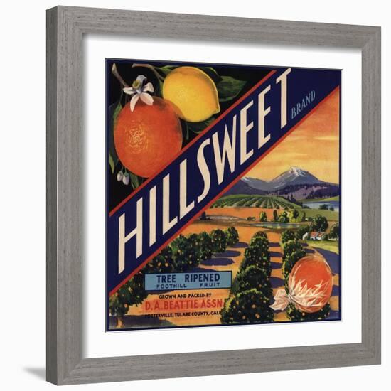 Hillsweet Brand - Porterville, California - Citrus Crate Label-Lantern Press-Framed Art Print