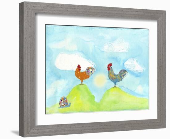 Hilltop Roosters-Ingrid Blixt-Framed Art Print