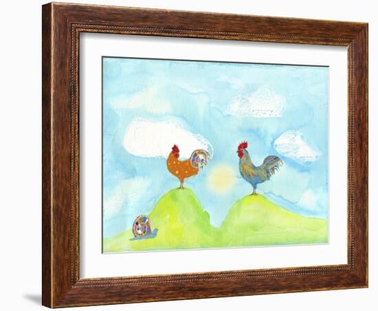 Hilltop Roosters-Ingrid Blixt-Framed Art Print