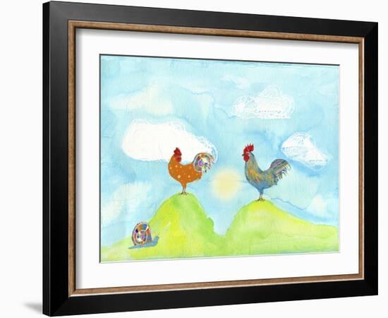 Hilltop Roosters-Ingrid Blixt-Framed Art Print