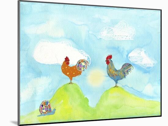 Hilltop Roosters-Ingrid Blixt-Mounted Art Print