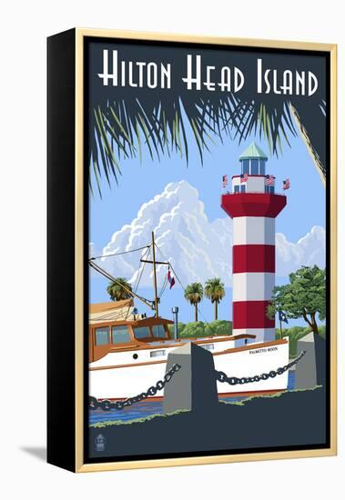 Hilton Head Island, SC - Harbour Town Lighthouse-Lantern Press-Framed Stretched Canvas