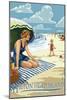 Hilton Head Island, South Carolina - Woman on Beach-Lantern Press-Mounted Art Print
