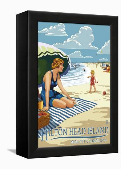 Hilton Head Island, South Carolina - Woman on Beach-Lantern Press-Framed Stretched Canvas