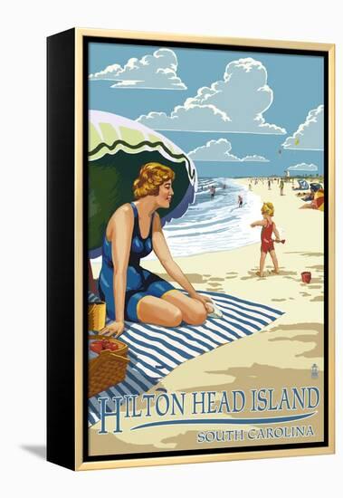 Hilton Head Island, South Carolina - Woman on Beach-Lantern Press-Framed Stretched Canvas
