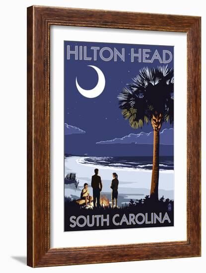 Hilton Head, South Carolina - Beach and Bonfire-Lantern Press-Framed Art Print