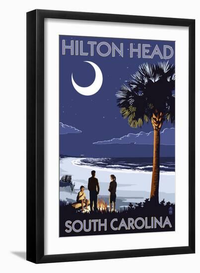 Hilton Head, South Carolina - Beach and Bonfire-Lantern Press-Framed Art Print