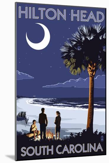 Hilton Head, South Carolina - Beach and Bonfire-Lantern Press-Mounted Art Print