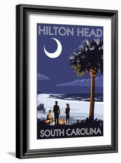 Hilton Head, South Carolina - Beach and Bonfire-Lantern Press-Framed Art Print