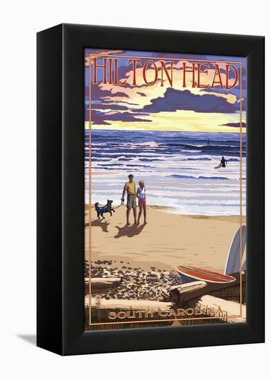 Hilton Head, South Carolina - Beach and Sunset-Lantern Press-Framed Stretched Canvas