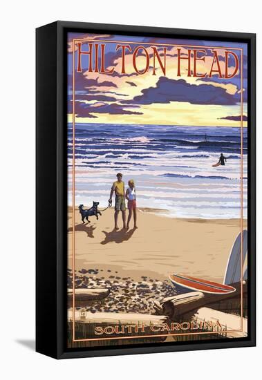 Hilton Head, South Carolina - Beach and Sunset-Lantern Press-Framed Stretched Canvas