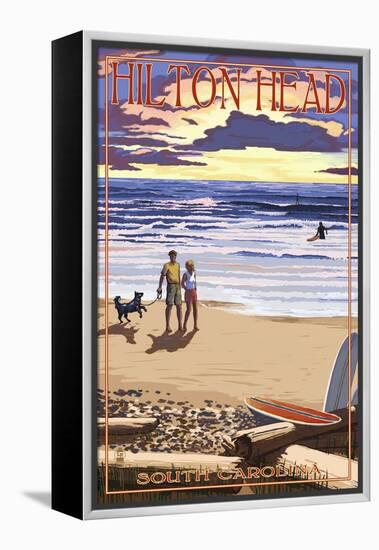 Hilton Head, South Carolina - Beach and Sunset-Lantern Press-Framed Stretched Canvas