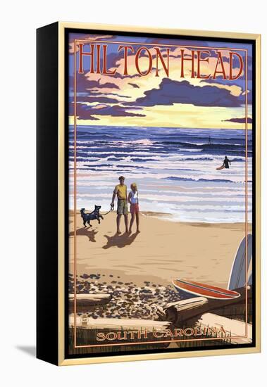 Hilton Head, South Carolina - Beach and Sunset-Lantern Press-Framed Stretched Canvas