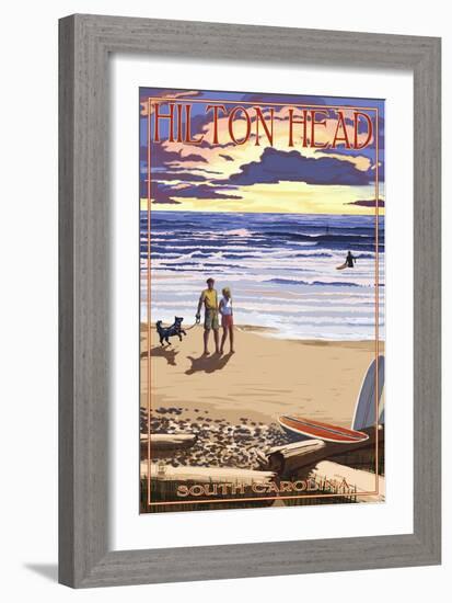 Hilton Head, South Carolina - Beach and Sunset-Lantern Press-Framed Premium Giclee Print