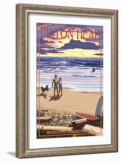 Hilton Head, South Carolina - Beach and Sunset-Lantern Press-Framed Art Print