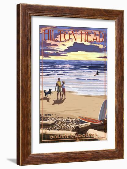 Hilton Head, South Carolina - Beach and Sunset-Lantern Press-Framed Art Print