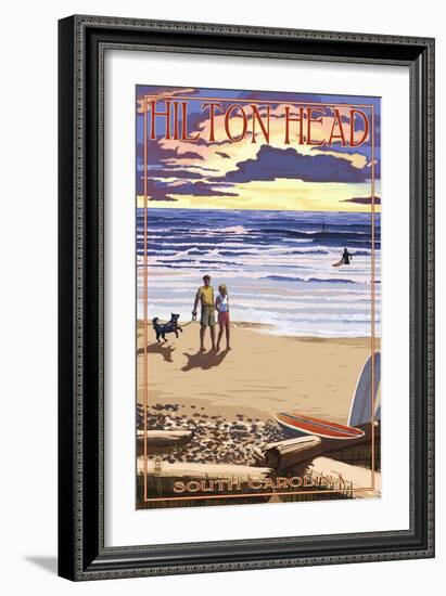 Hilton Head, South Carolina - Beach and Sunset-Lantern Press-Framed Art Print