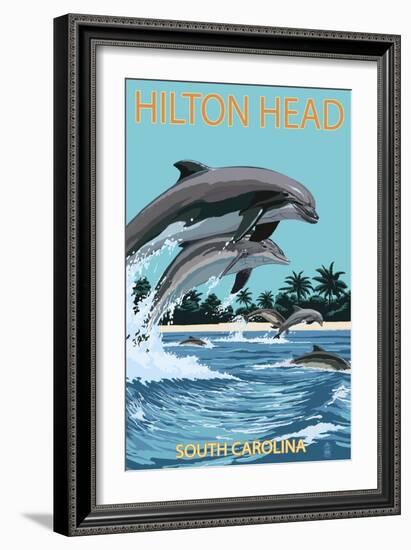 Hilton Head, South Carolina - Dolphins Jumping-Lantern Press-Framed Premium Giclee Print