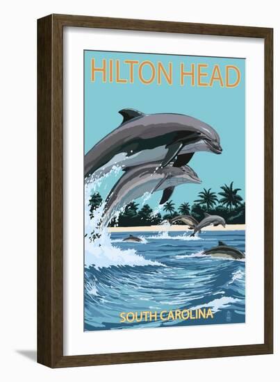 Hilton Head, South Carolina - Dolphins Jumping-Lantern Press-Framed Art Print