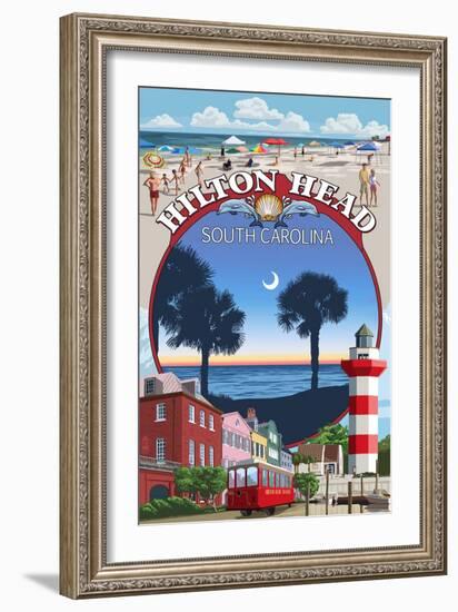 Hilton Head, South Carolina - Montage-Lantern Press-Framed Art Print