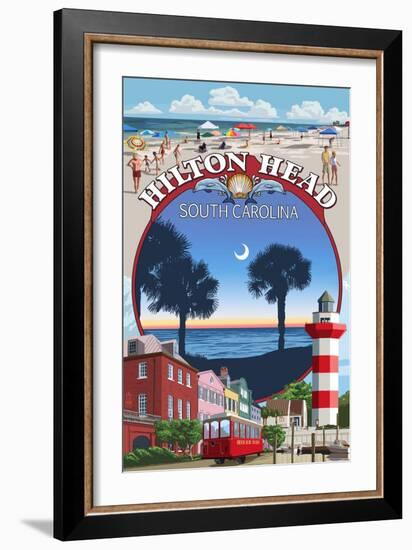 Hilton Head, South Carolina - Montage-Lantern Press-Framed Art Print