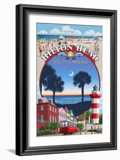Hilton Head, South Carolina - Montage-Lantern Press-Framed Art Print