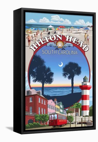 Hilton Head, South Carolina - Montage-Lantern Press-Framed Stretched Canvas