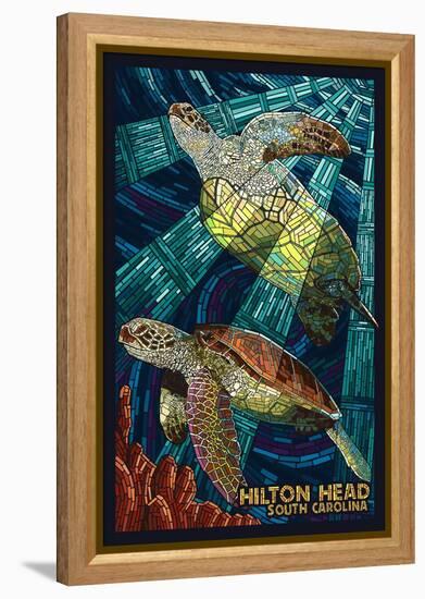 Hilton Head, South Carolina - Mosaic Sea Turtles-Lantern Press-Framed Stretched Canvas