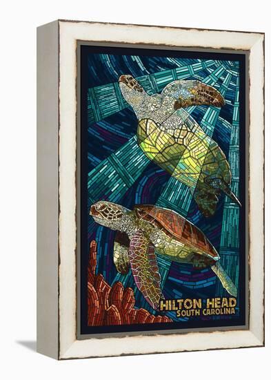 Hilton Head, South Carolina - Mosaic Sea Turtles-Lantern Press-Framed Stretched Canvas