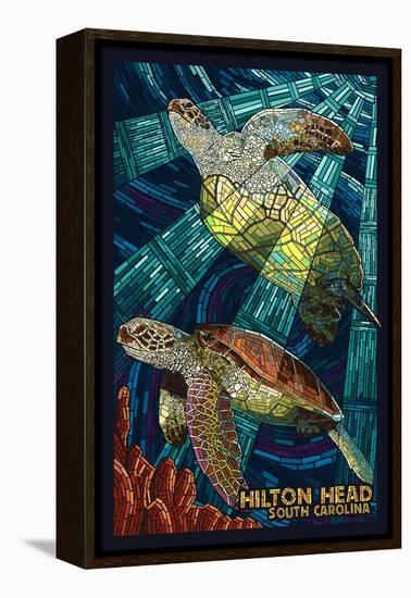 Hilton Head, South Carolina - Mosaic Sea Turtles-Lantern Press-Framed Stretched Canvas