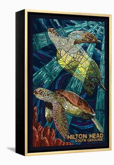 Hilton Head, South Carolina - Mosaic Sea Turtles-Lantern Press-Framed Stretched Canvas