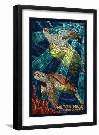 Hilton Head, South Carolina - Mosaic Sea Turtles-Lantern Press-Framed Premium Giclee Print