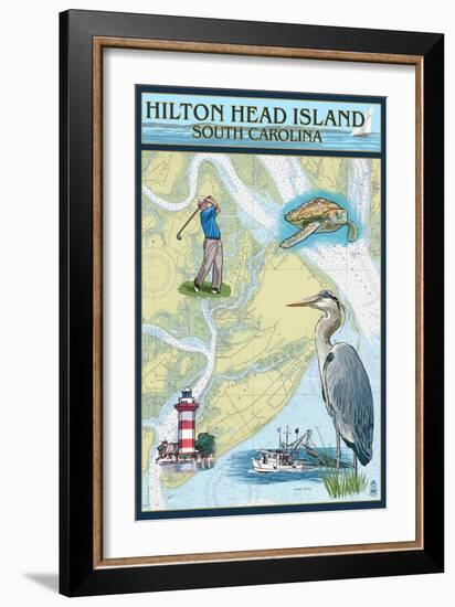 Hilton Head, South Carolina - Nautical Chart-Lantern Press-Framed Art Print