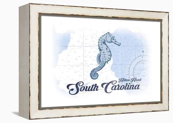 Hilton Head, South Carolina - Seahorse - Blue - Coastal Icon-Lantern Press-Framed Stretched Canvas