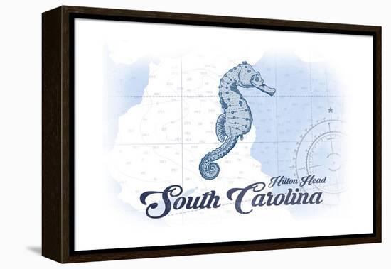 Hilton Head, South Carolina - Seahorse - Blue - Coastal Icon-Lantern Press-Framed Stretched Canvas