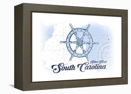 Hilton Head, South Carolina - Ship Wheel - Blue - Coastal Icon-Lantern Press-Framed Stretched Canvas